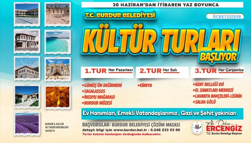 Burdur Belediyesi yaz boyunca ücretsiz kültür turları düzenleyecek