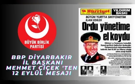 BBP Diyarbakır İl Başkanı Mehmet Çiçek’ten 12 Eylül’ün 45. Yılı Mesajı: ‘Darbeler millet iradesine vurulmuş en ağır darbedir’