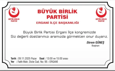 Büyük Birlik Partisi Ergani İlçe Kongresi 9 Kasım’da: BBP Diyarbakır İl Başkanı Mehmet Çiçek Katılacak