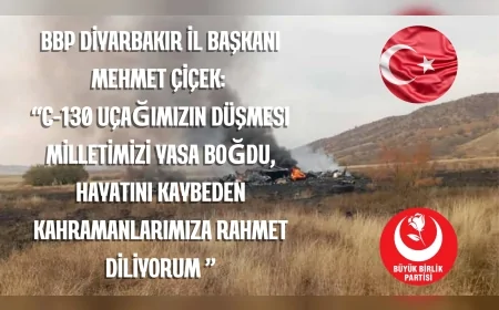 BBP Diyarbakır İl Başkanı Mehmet Çiçek: “C-130 uçağımızın düşmesi milletimizi yasa boğdu, hayatını kaybeden kahramanlarımıza rahmet diliyorum”