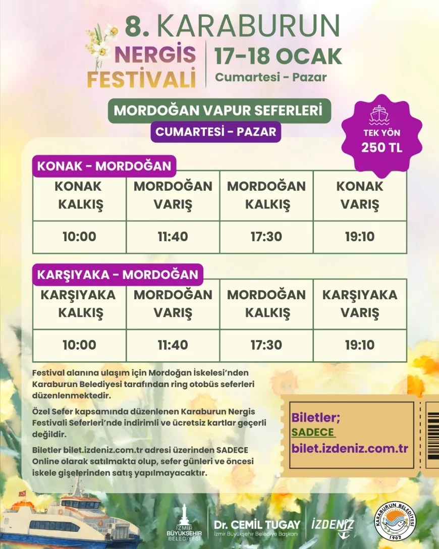 İzmir Büyükşehir Belediyesi İZDENİZ’den Karaburun Nergis Festivali’ne Özel Deniz Seferleri