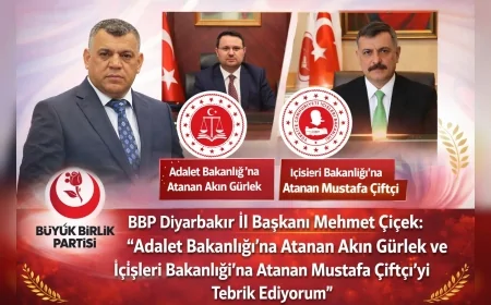 BBP Diyarbakır İl Başkanı Mehmet Çiçek: “Adalet Bakanlığı’na Atanan Akın Gürlek ve İçişleri Bakanlığı’na Atanan Mustafa Çiftçi’yi Tebrik Ediyorum”