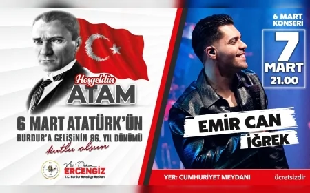 Emir Can İğrek konseri 7 Mart Cuma günü saat: 21:00’da Cumhuriyet Meydanında düzlenecek.