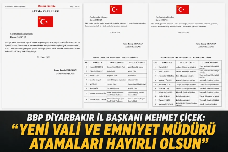 BBP Diyarbakır İl Başkanı Mehmet Çiçek: “Yeni vali ve emniyet müdürü atamaları hayırlı olsun”