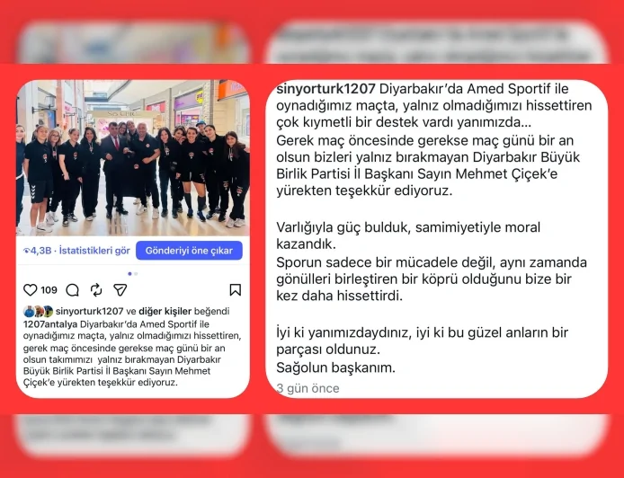 Büyük Birlik Partisi Diyarbakır İl Başkanı Mehmet Çiçek’e 1207 Antalya Spor’dan teşekkür mesajı