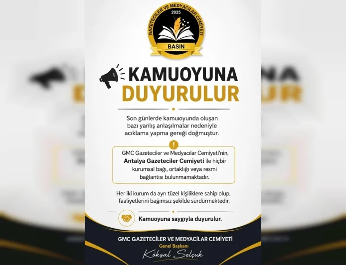 GMC Gazeteciler ve Medyacılar Cemiyeti Genel Başkanı Köksal Selçuk: “Antalya Gazeteciler Cemiyeti ile kurumsal bağımız bulunmuyor”