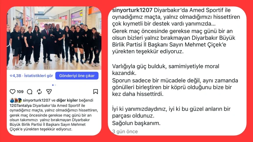 Büyük Birlik Partisi Diyarbakır İl Başkanı Mehmet Çiçek’e 1207 Antalya Spor’dan teşekkür mesajı