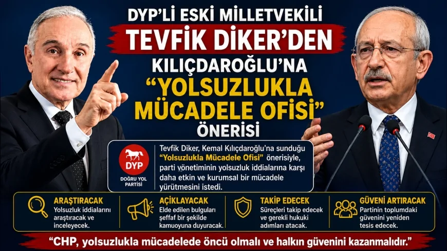 DYP’li Emekli Milletvekili Tevfik Diker’den Kemal Kılıçdaroğlu’na “Yolsuzlukla Mücadele Ofisi” önerisi