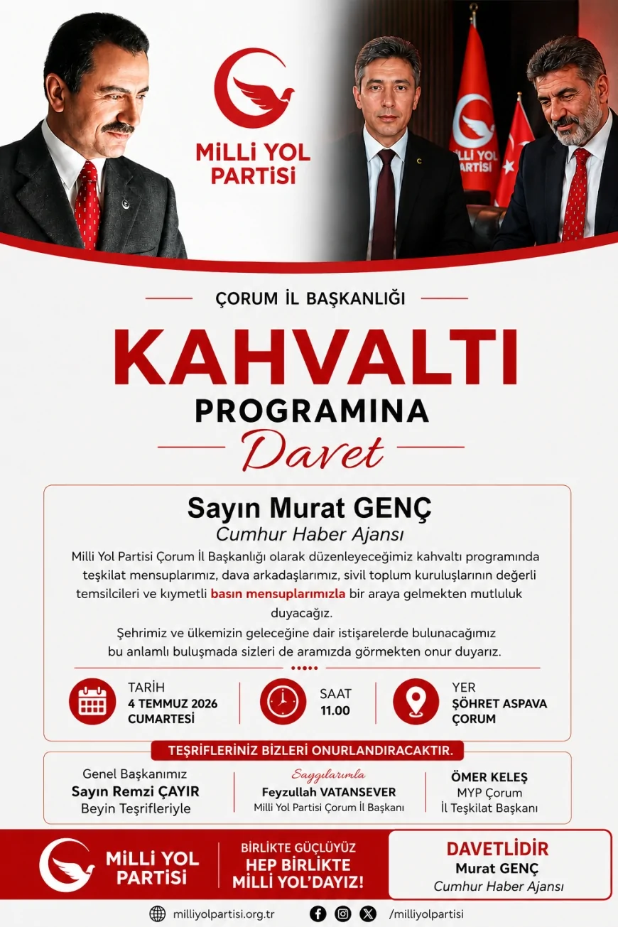 Milli Yol Partisi Genel Başkanı Remzi Çayır Çorum’da teşkilat buluşmasına katılacak