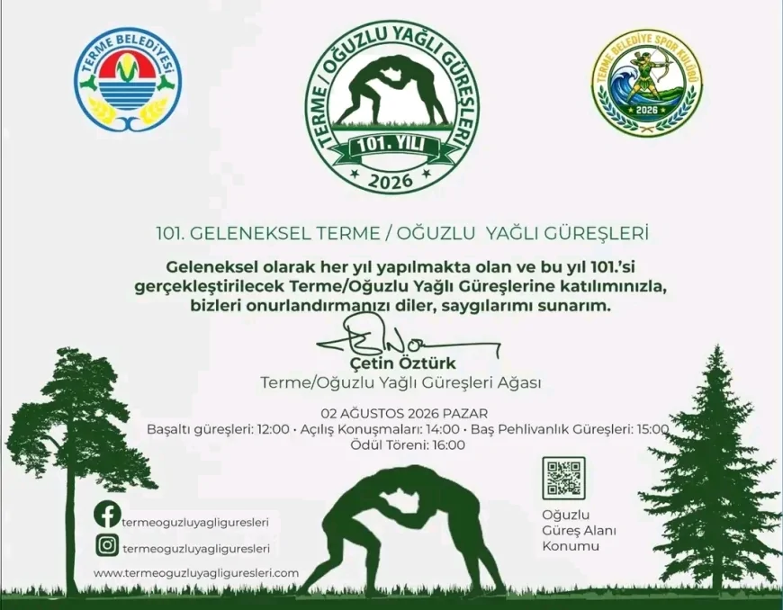 101. Geleneksel Terme Oğuzlu Yağlı Güreşleri 2 Ağustos’ta Er Meydanında Başlıyor