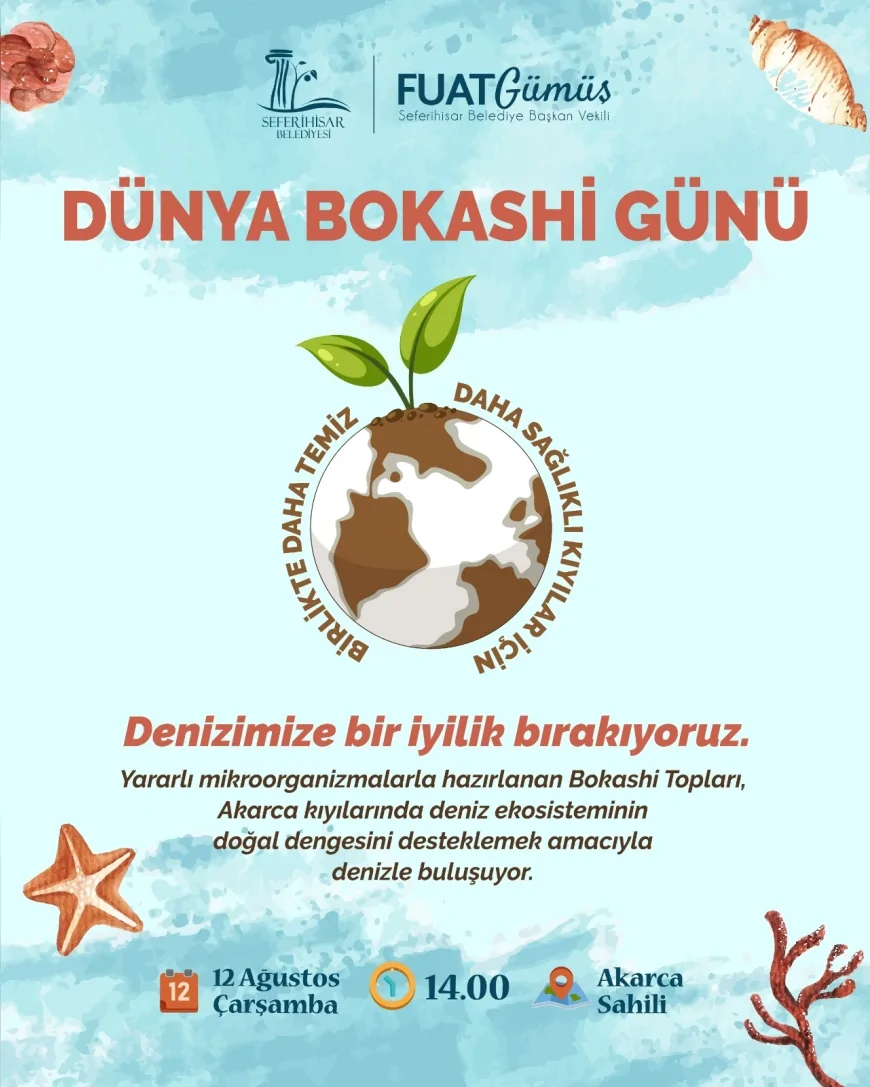 SEFERİHİSAR BELEDİYESİNDEN AKARCA SAHİLİ’NDE DENİZ EKOSİSTEMİ İÇİN BOKASHİ ETKİNLİĞİALTMANŞET: