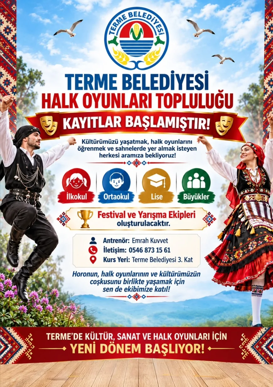 Terme Belediyesi Halk Oyunları Topluluğu kapılarını açıyor: Festival ve yarışma ekipleri kurulacak