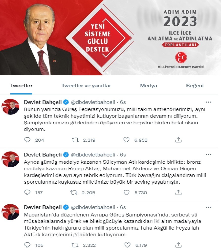 BAHÇELİ TWİTTER ÜZERİNDEN KUTLAMA MESAJLARI YAYINLADI