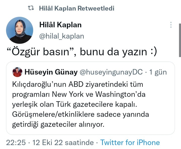 Hilal Kaplan "özgür basına" seslendi