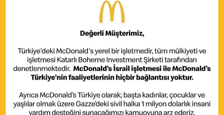 McDONALD's İSRAİL ŞİRKETİ DEĞİLDİR