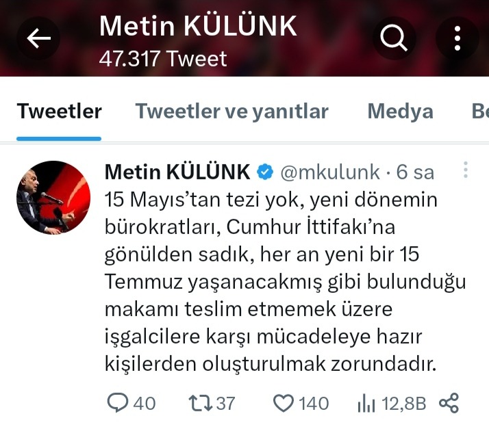Metin Külünk Sosyal Medya Hesabından Uyardı