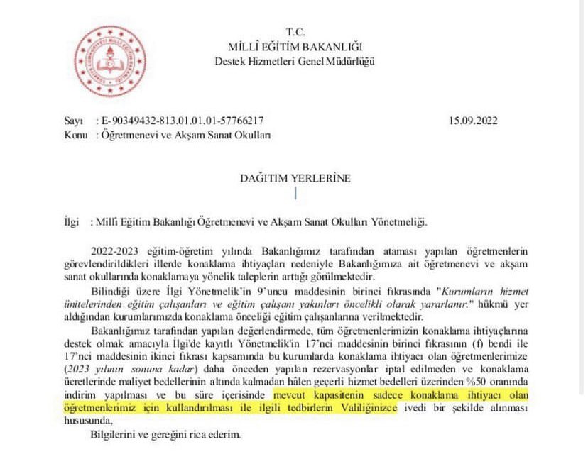 Resmi yazı geldi! Öğretmenevinde sadece öğretmenler kalacak