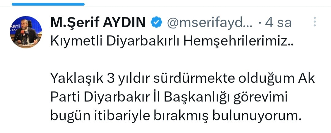 Ak Parti Diyarbakır İl Başkanı İstifa Etti