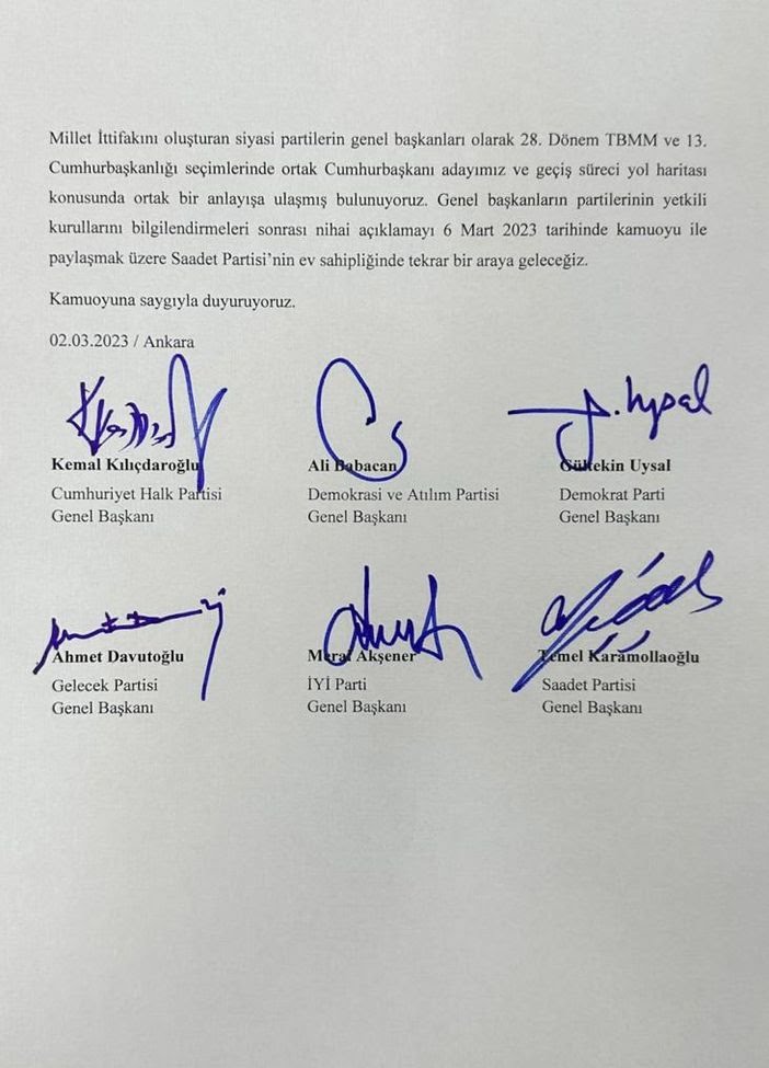 Altılı Masa Pazartesi günü nihai kararı pazartesi açıklayacak
