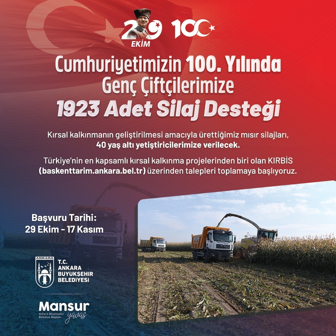 ANKARA BÜYÜKŞEHİR BELEDİYESİNDEN CUMHURİYETİN 100. YILINDA 1923 ADET MISIR SİLAJI DESTEĞİ