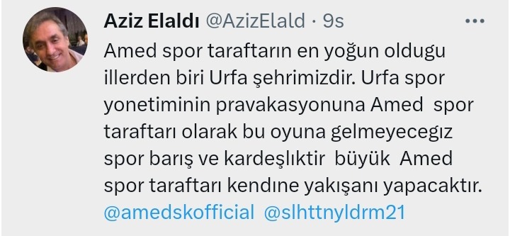 AZİZ ELALDI'DAN TARAFTARLARA SAĞ DUYU MESAJI