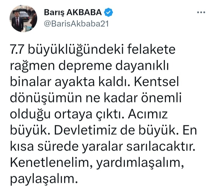 Barış Akbaba Depremin Ardından Mesaj Paylaştı