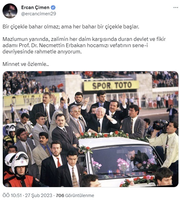 BAŞKAN ERCAN ÇİMEN HEM CUMHURBAŞKANI'NI HEM MERHUM ERBAKAN'I ANDI