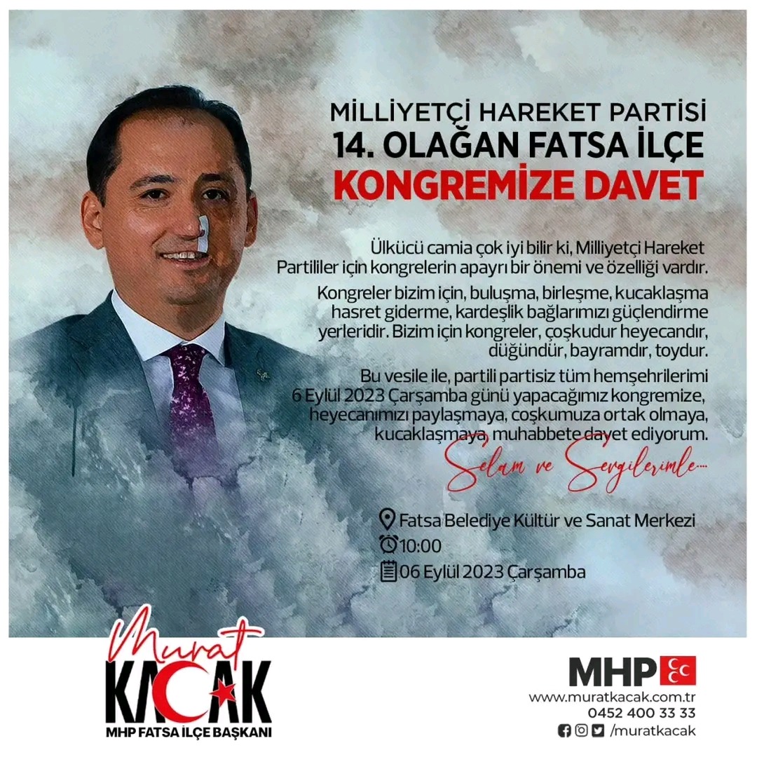 BUGÜN MHP FATSA İLÇE KONGRESİ YAPILIYOR
