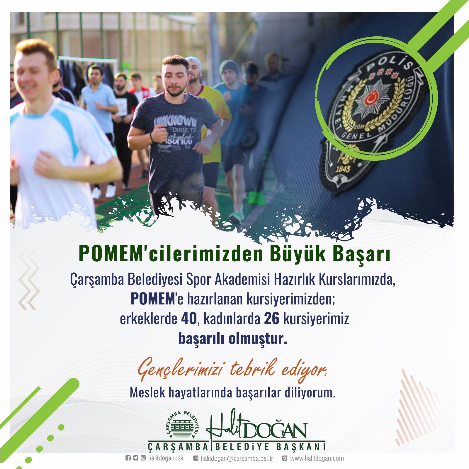 ÇARŞAMBA BELEDİYE BAŞKANI POMEM KURSİYERLERİNİ TEBRİK ETTİ