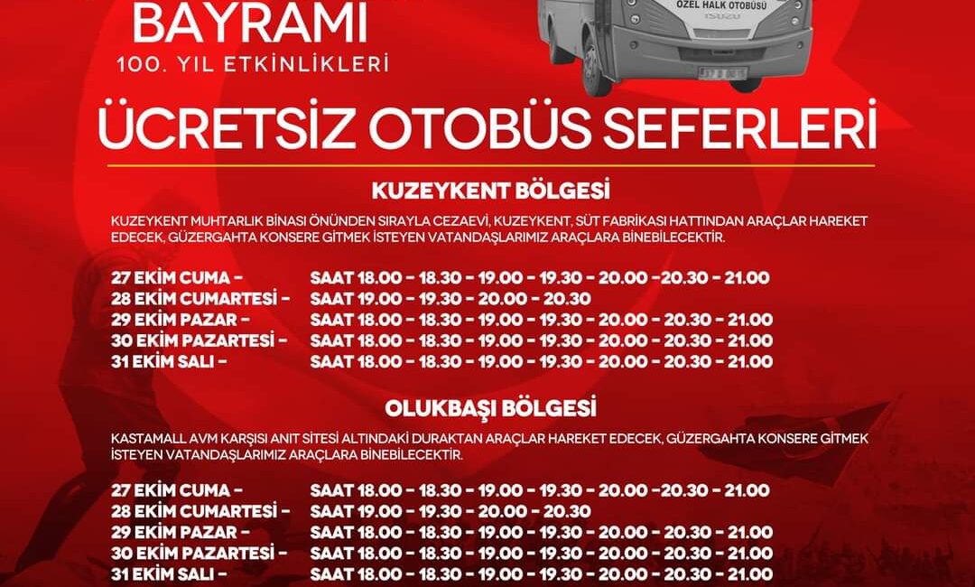 Cumhuriyetimizin 100’üncü yıl kutlamalarınaücretsiz