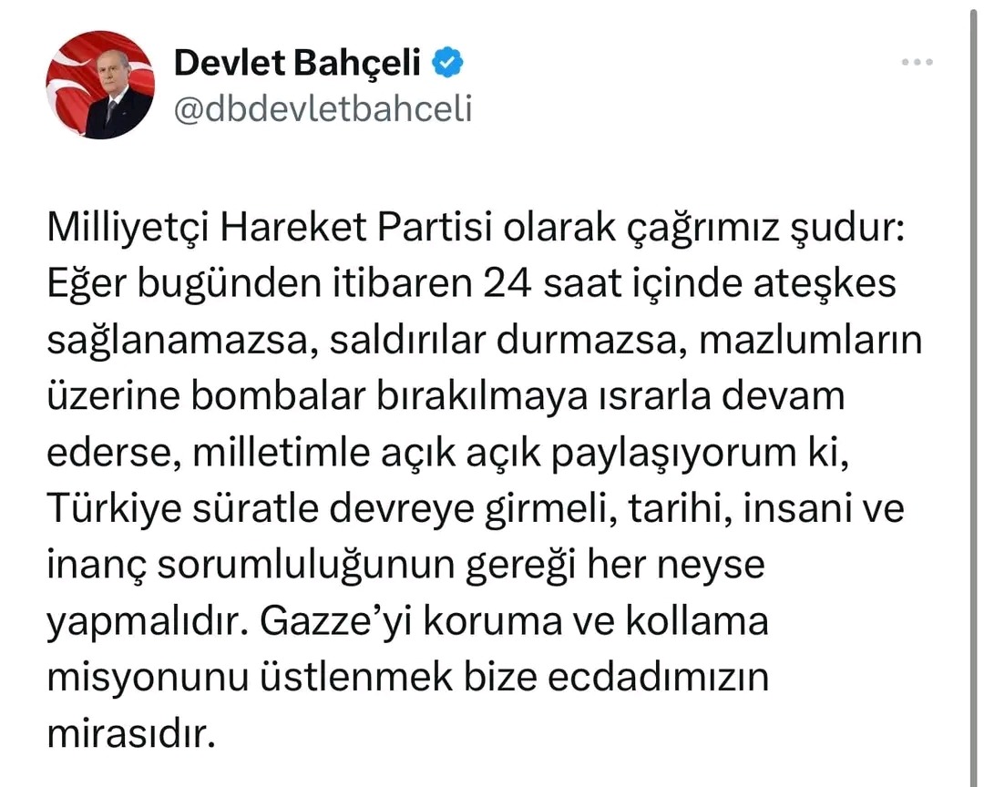 Devlet Bahçeli’den  Çok Net Gazze Mesajı