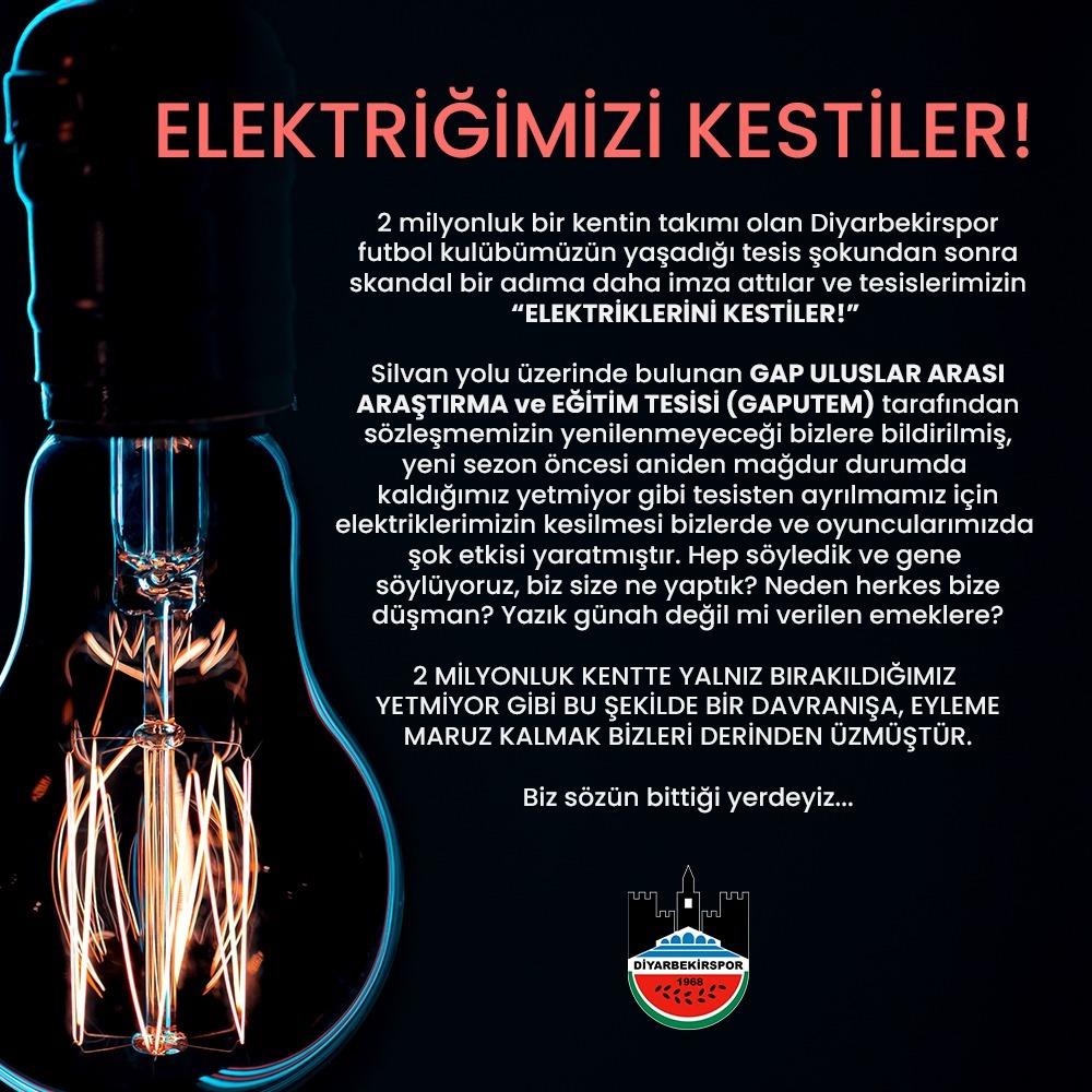 Diyarbekirspor'da Elektrikler Kesildi , Yönetim Ve Taraftar Şokta