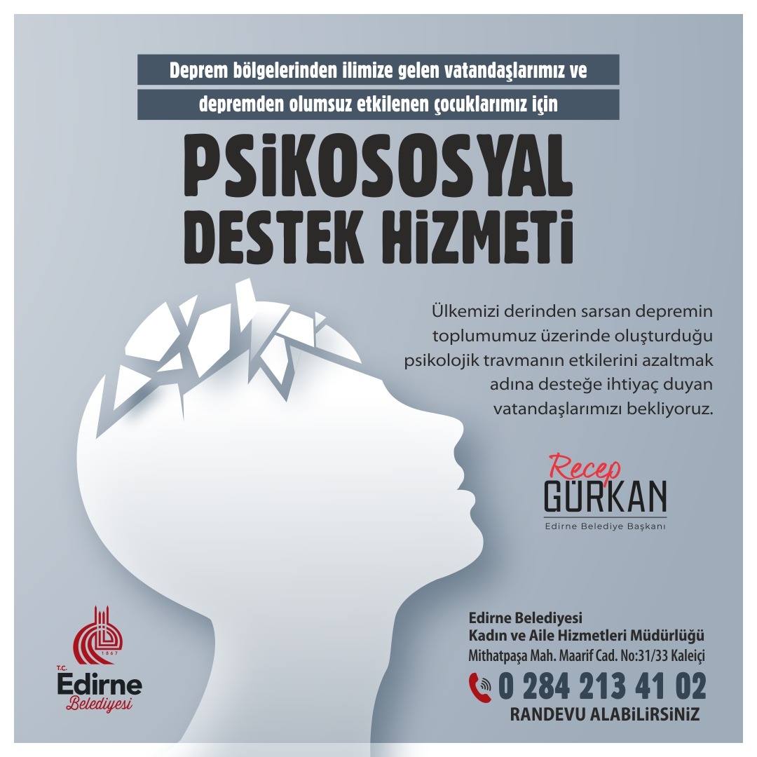 Edirne Belediyesi Depremzedelere Ücretsiz Psikososyal Destek Hizmeti Verecek