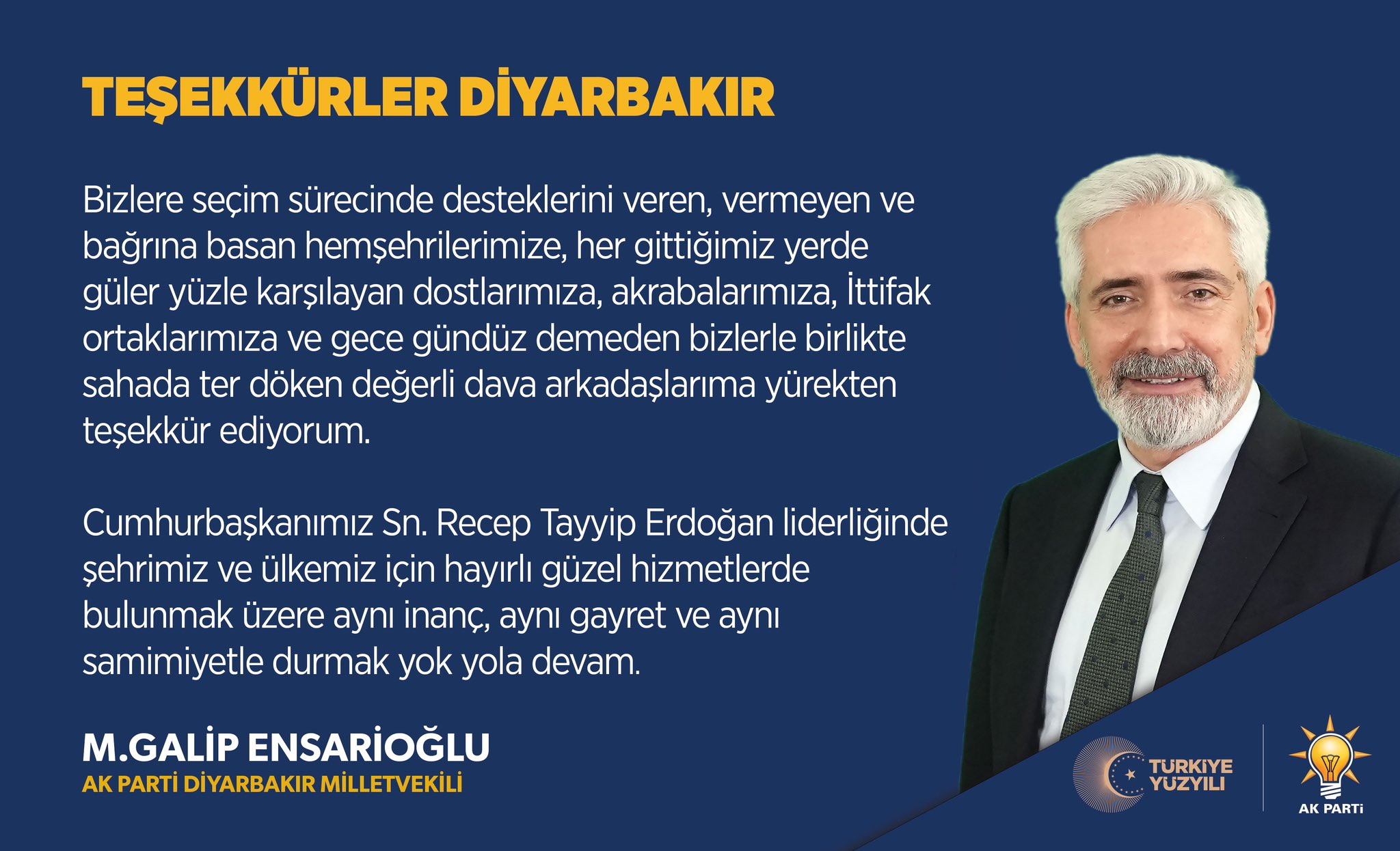 Galip Ensarioğlu Teşekkür Mesajı Paylaştı 