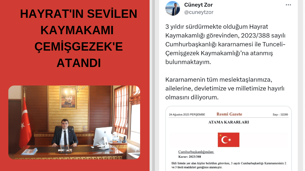 Hayrat'ın Sevilen Kaymakam'ı Çemişgezek'e Atandı