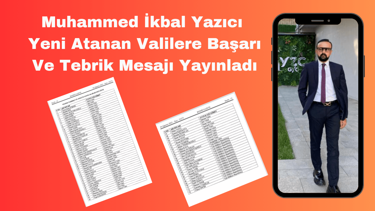 Muhammed İkbal Yazıcı Yeni Atanan Valilere Başarı Ve Tebrik Mesajı Yayınladı