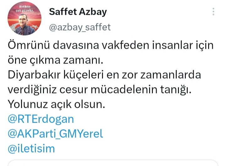 Saffet Azbay Sosyal Medya Hesabından Destek Mesajı Paylaştı