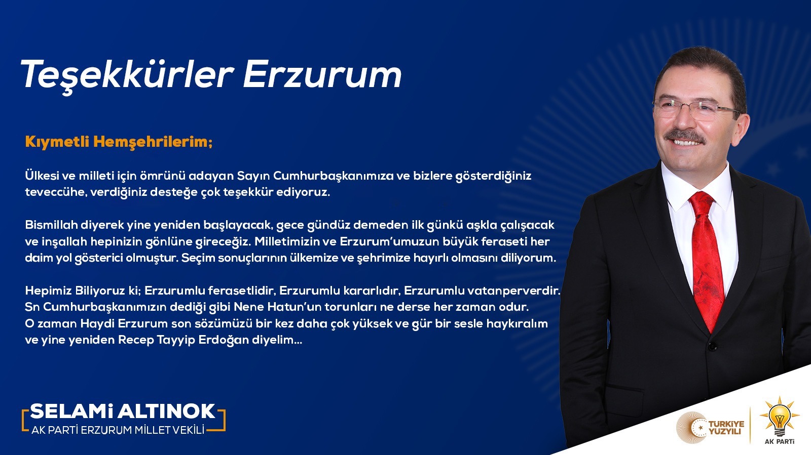 Selamı Altınok Teşekkür Mesajı Paylaştı