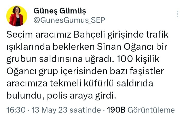 SEP GENEL BAŞKANI ARAÇLARININ SALDIRIYA UĞRADIĞINI AKTARDI