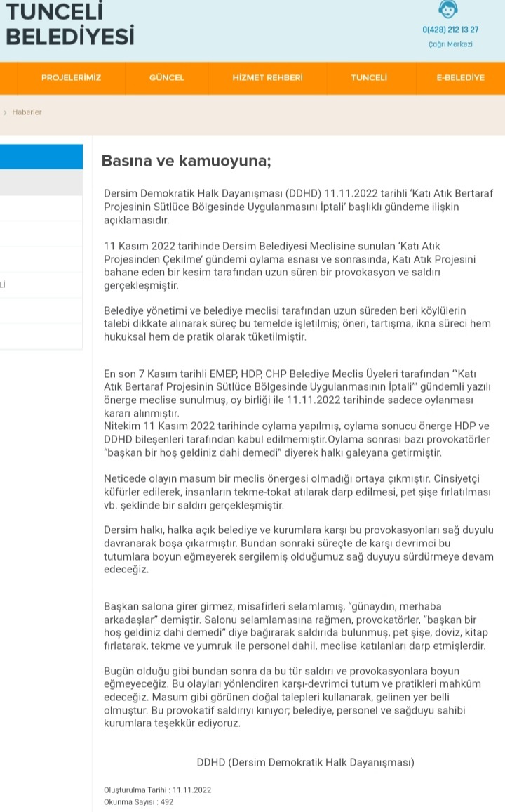 Tunceli Belediye'sinden Basın Açıklaması