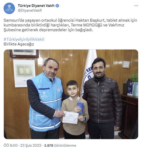 Türkiye Diyanet Vakfı Resmi Sosyal Medya Hesabından İYİLİKSEVER HAKTAN BAŞKURT'U Paylaştı 