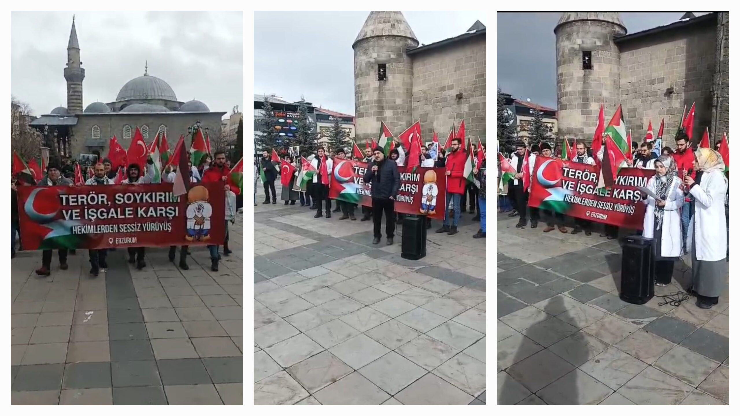 ERZURUMLU HEKİMLER FİLİSTİN İÇİN 10. HAFTADA YİNE SOKAKLARDA