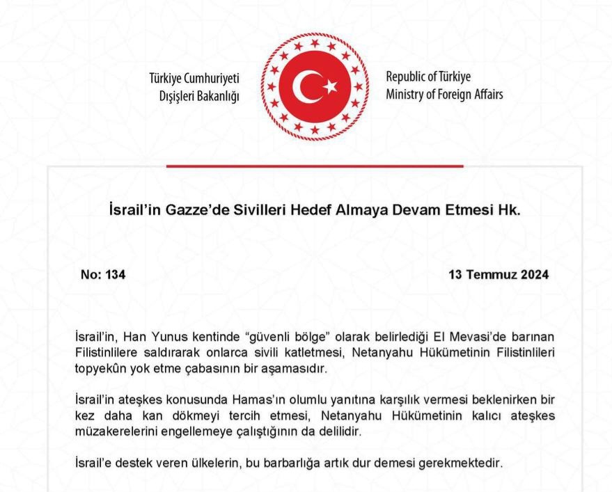 Dışişleri Bakanlığı, İsrail’in Han Yunus katliamı sonrası açıklama yaptı