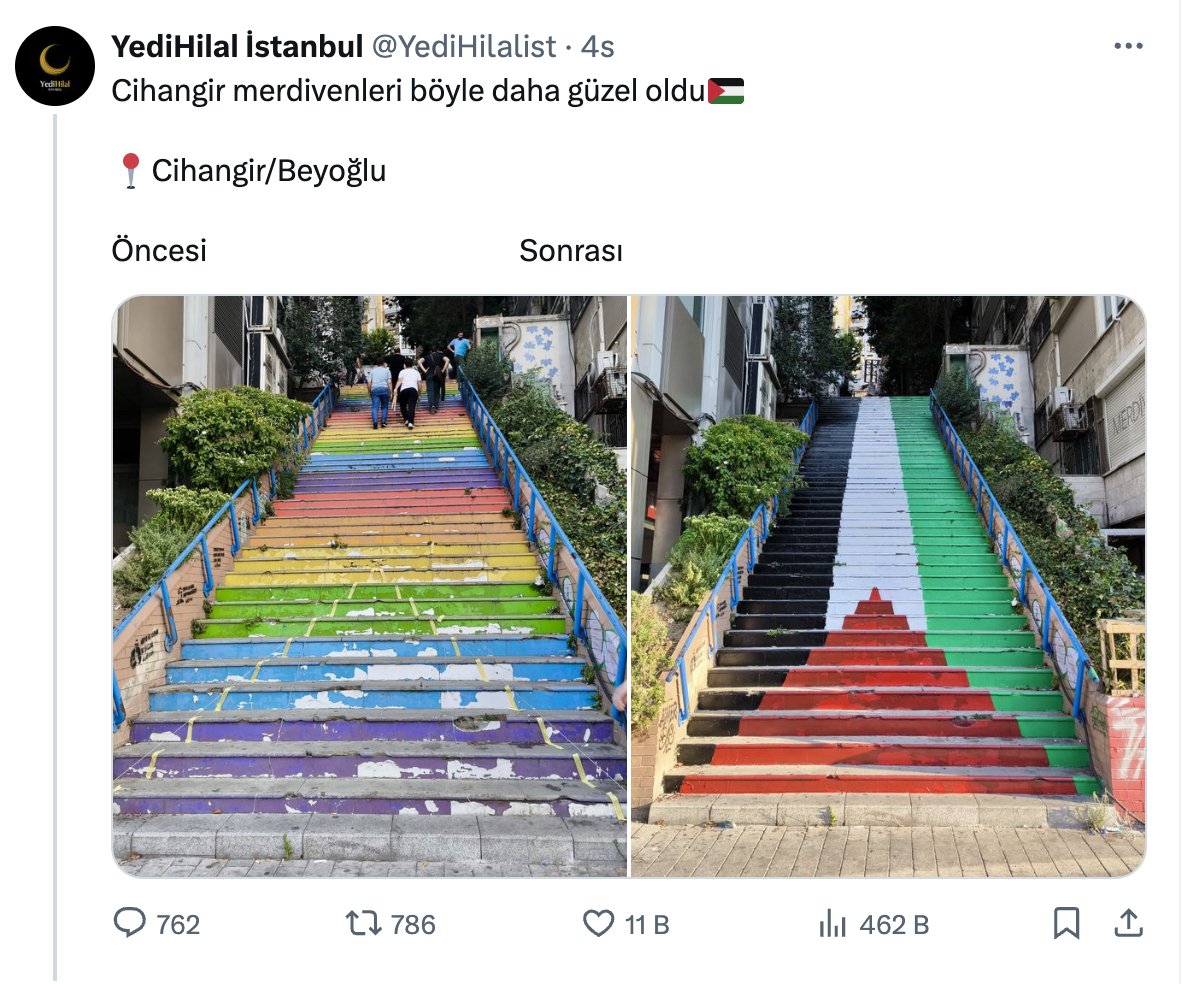 Cihangir'deki Meşhur Merdivenler Filistin Bayrağına Boyandı