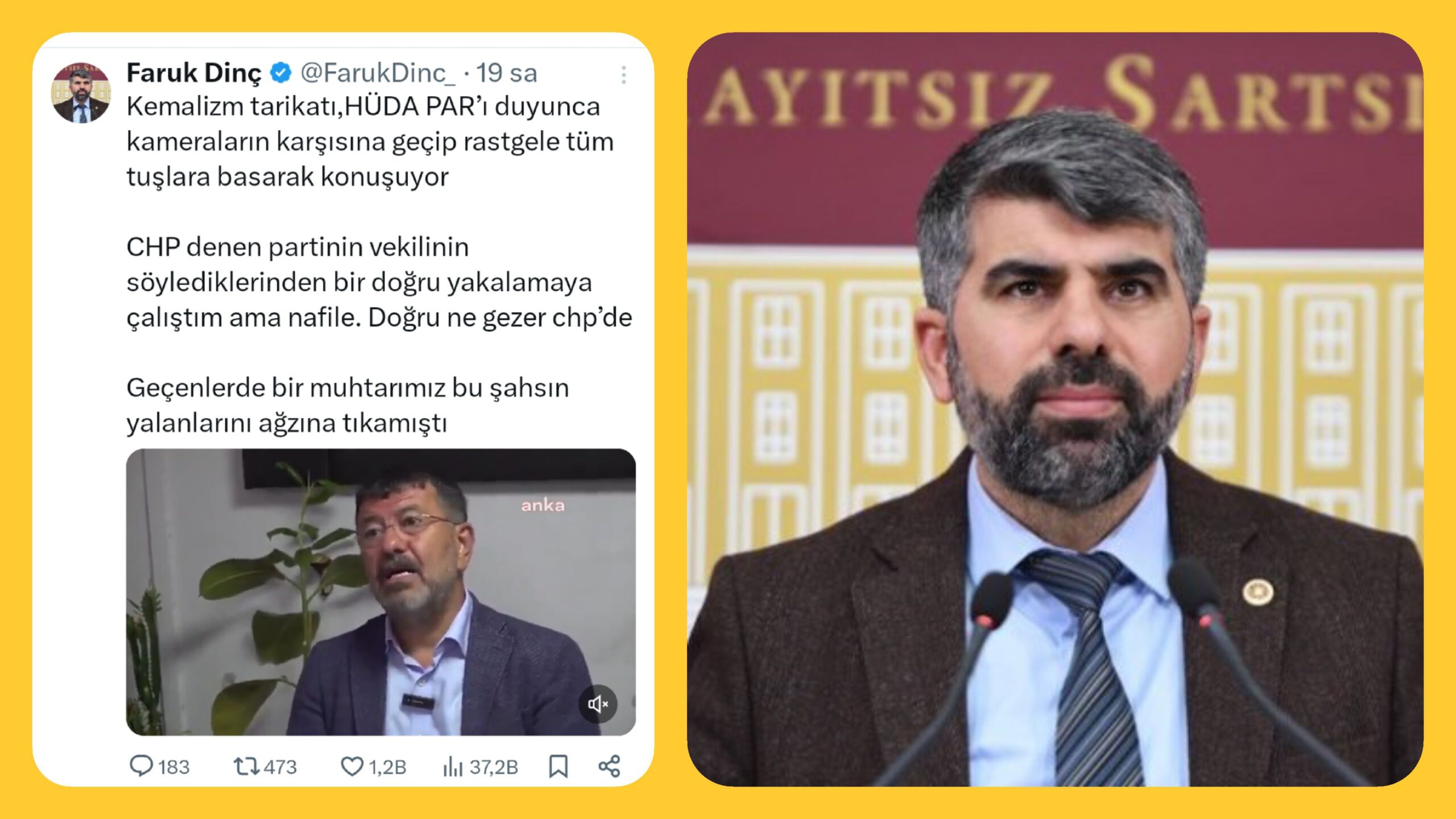 Faruk Dinç “siyonist aşıklarının pak ve temiz HÜDA PAR’ı sevmesini beklemiyoruz”