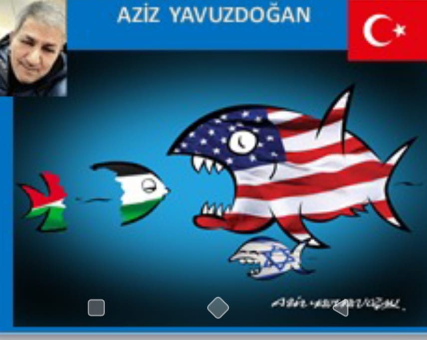 TÜRK KARİKATÜRİST SANATÇIMIZ AZİZ YAVUZDOĞAN'IN GAZZE SAVAŞI KARİKATÜRÜ