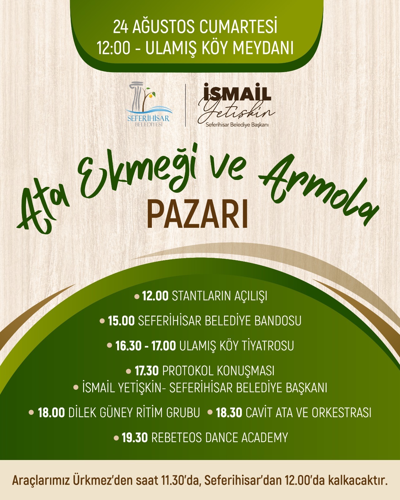 Sakin şehir Seferihisar, 24 Ağustos Cumartesi günü Ata Ekmeği ve Armola Pazarı’na ev sahipliği yapacak.