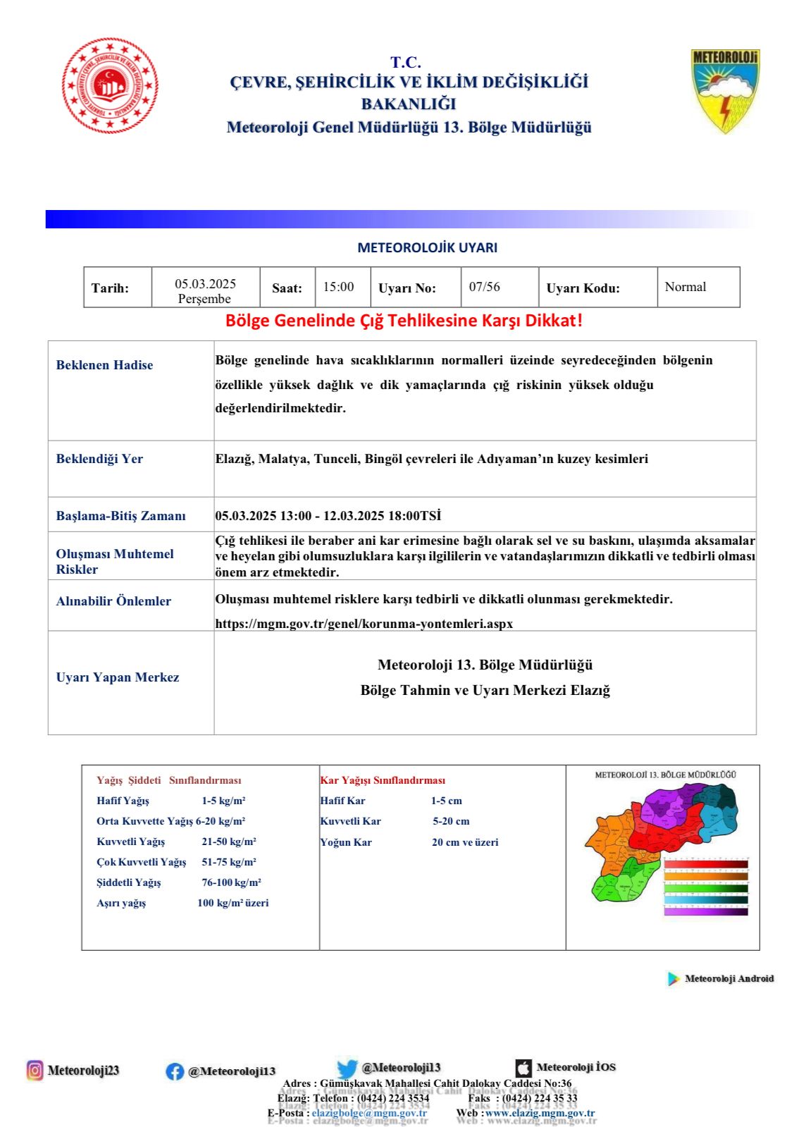 Elazığ'da yoğun kar yağışı hayatı felç etti: Valilikten çığ ve fırtına uyarısı